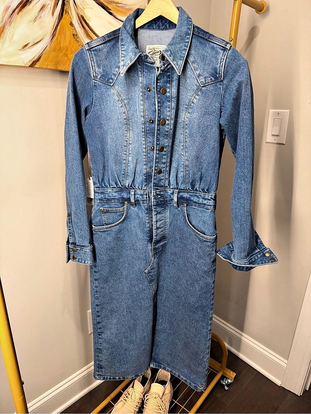 Tecovas Women's L/S Denim Midi Dress Blue XS NWT